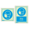 wear mask sign showing two blue and white symbols of a head wearing a mask in a group layout