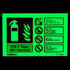 illuminated jalite p50 wet chemical extinguisher id sign showing safety instructions and fire classifications