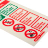 Close up of Js6365M Fire Hose Id Sign showing safety instructions and hazard symbols in portrait orientation