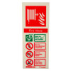 fire hose id sign portrait showing safety and hazard information with a hose symbol on a red background front view