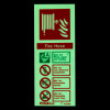 fire hose id sign portrait glowing in dark showing safety instructions and warnings