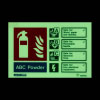 glowing sign showing the types of fire a powder extinguisher can be used on