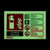 landscape glowing sign showing the types of fire a CO2 extinguisher can be used on