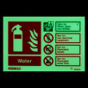 water id sign landscape showing fire extinguisher icon with text and safety instructions in dark lighting
