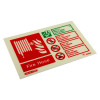 Angle view of Js6375Id Jalite Photoluminescent Fire Hose Sign Landscape showing safety text and symbols
