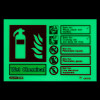 Wet chemical id sign landscape glowing in the dark showing fire extinguisher safety instructions