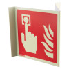 jalite panoramic fire alarm location no text sign showing a hand pressing a button with flames beside it angled view