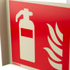 closeup of a jalite panoramic fire extinguisher location no text sign showing a fire extinguisher and flames on a red background
