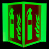 jalite panoramic fire extinguisher location no text sign glowing with green light showing a fire extinguisher symbol