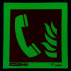 glowing fire telephone sign showing a telephone handset with flames on a square background