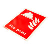 Red and white Js6459Dr Jalite Fire Point Sign Rp Angled showing a fire helmet and flame symbol with text fire point