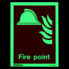 Glowing green Js6459Dr Jalite Fire Point Sign Rp showing a helmet and fire symbol with text Fire point