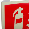 Closeup of Js6490P20 panoramic fire extinguisher location sign showing red and white extinguisher symbol with text