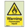 Yellow and black flammable liquid warning sign with a flame symbol inside a triangle shown from the front