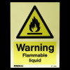 warning flammable liquid sign glowing with a black flame symbol inside a yellow triangle on a pale background