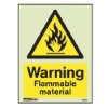 Yellow flammable material warning signs showing a black flame symbol in a triangle on a yellow background front view