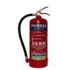 abc powder self adhesive sticker applied on a red fire extinguisher showing product label and instructions