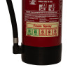 close up of foam self adhesive sticker on a red fire extinguisher showing safety and usage information