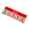 angled water fire extinguisher self adhesive sticker showing safety and hazard symbols in red green and white