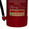 close up of water self adhesive sticker showing text and safety icons on red background