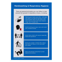 Front of a4 handwashing respiratory hygiene poster showing handwashing and hygiene instructions with icons