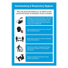 Handwashing and respiratory hygiene a3 poster showing tips with icons for handwashing, avoiding face touching, distancing, cough etiquette, and cleaning surfaces