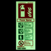 foam portrait id sign showing glow in the dark safety instructions with fire extinguisher and hazard symbols