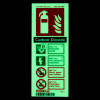 illuminated jalite carbon dioxide extinguisher sign showing safety information and symbols against fire and electricity hazards