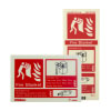 portrait and landscape signs showing how to use a fire blanket