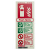 Front view of foam portrait id sign showing fire extinguisher symbol and safety information in red and green text