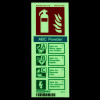 powder portrait id sign glow showing fire extinguisher symbol with ABC powder safety instructions in dark