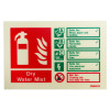 Front view of water mist not suitable for class f extinguisher sign showing safety instructions and warnings