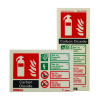 portrait and landscape signs showing the types of fire a CO2 extinguisher can be used on