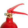 Close up of the head of a refurbished 2kg co2 fire extinguisher showing the handle and valve mechanism
