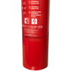 Close up of label on refurbished 5kg co2 fire extinguisher showing usage instructions and safety warnings