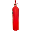 Side view of a refurbished 5kg co2 fire extinguisher showing the valve and red cylinder body