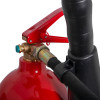 Close up of the horn and red handle on a refurbished 5kg co2 fire extinguisher