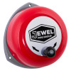 Red jewel rotary hand bell mounted on a grey base shown standing with logo and turn arrows visible