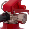 Close up of the nozzle and pressure gauge on a jewel saffire 3kg powder slimline fire extinguisher
