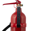 Back view of the 2kg co2 extinguisher transport bracket showing the mounting strap and metal support bar