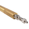 angled close-up of an extinguisher valve removal and recharge bar showing the brass handle and metal tip section