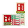 portrait and landscape signs showing the types of fire a wet chemical extinguisher can be used on