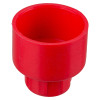 Red plastic water mist fire extinguisher nozzle holder angled shown from above and side angle