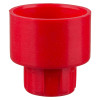 Red plastic water mist fire extinguisher nozzle holder front shown against a white background