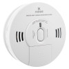 Angled view of a white kidde combination carbon monoxide smoke alarm with buttons and vents visible