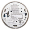 Back view of the kidde 10yr battery optical smoke alarm showing labels and technical details