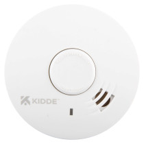 Front view of a Kidde 10yr battery optical smoke alarm showing test button and vents