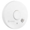 Angled view of a Kidde 10yr longlife battery optical smoke alarm showing the test button and vent holes