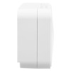 Side view of a white carbon monoxide alarm showing its slim profile and plug prongs