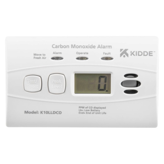 Kek10Lldco Kidde K10Lldco Carbon Monoxide Digital Alarm front display showing buttons and digital readout at zero